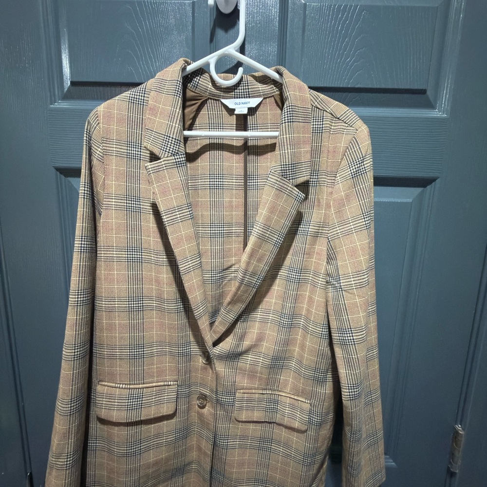 Old Navy Tan and Black Plaid Blazer